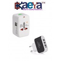 OkaeYa- Travel Socket USB Power Charger Converter EU UK US AU Adapters With LED Indicator Light with 3 USB Port Wall Charger Adapter 
